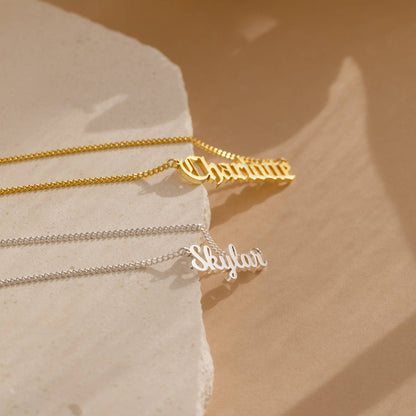 Vintage font name necklace stainless steel 18K gold-plated DIY English letter necklace with grinding chain