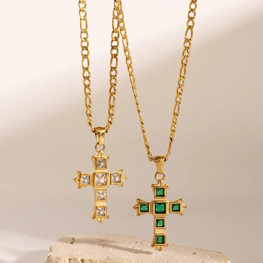 Stainless Steel Zircon Cross Pendant Necklace