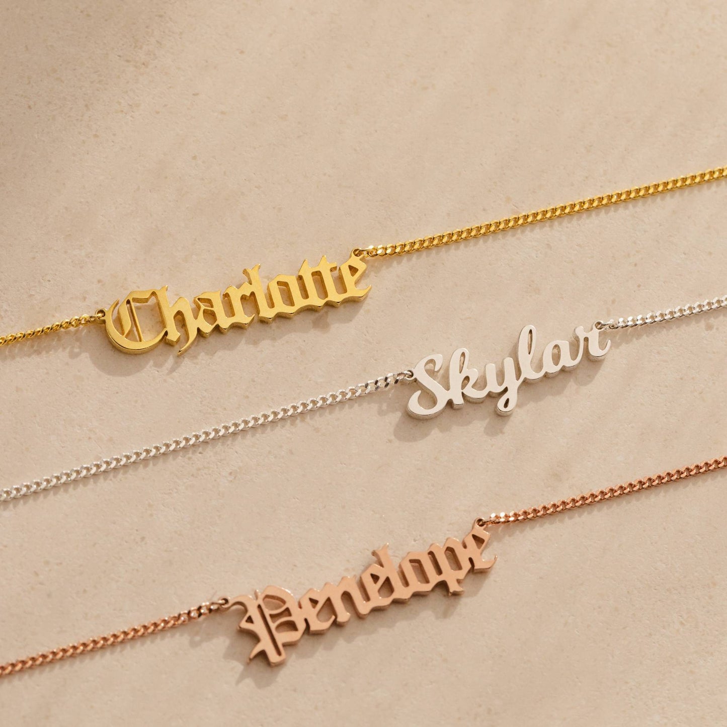 Vintage font name necklace stainless steel 18K gold-plated DIY English letter necklace with grinding chain