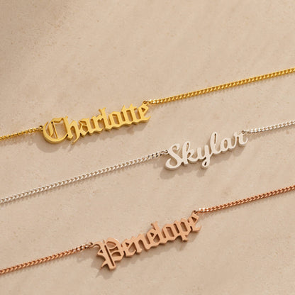 Vintage font name necklace stainless steel 18K gold-plated DIY English letter necklace with grinding chain