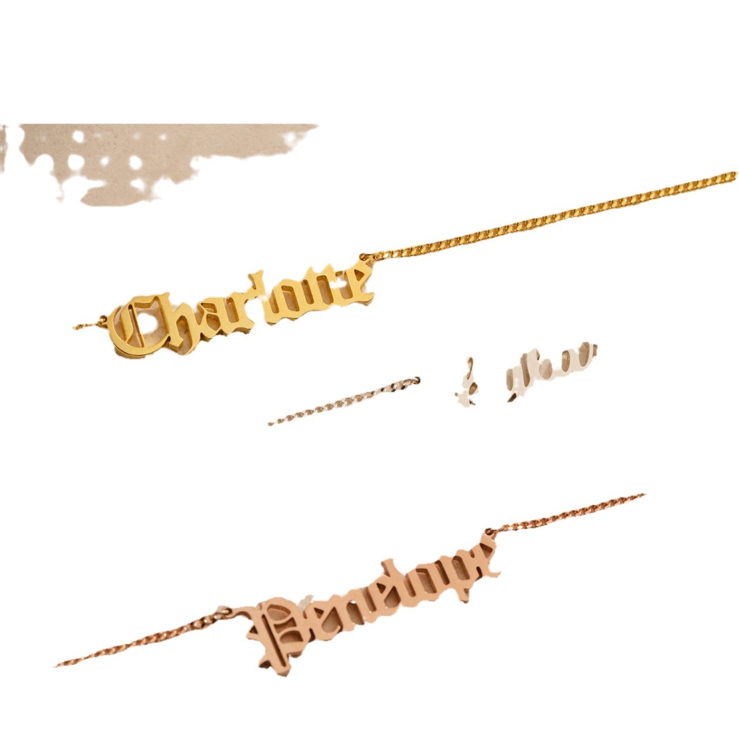 Vintage font name necklace stainless steel 18K gold-plated DIY English letter necklace with grinding chain