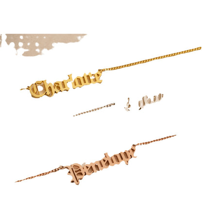 Vintage font name necklace stainless steel 18K gold-plated DIY English letter necklace with grinding chain